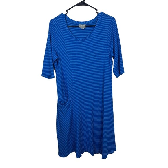 Niche Nilgun German Blue Striped Lagenlook Dress Size Large - Picture 1 of 7